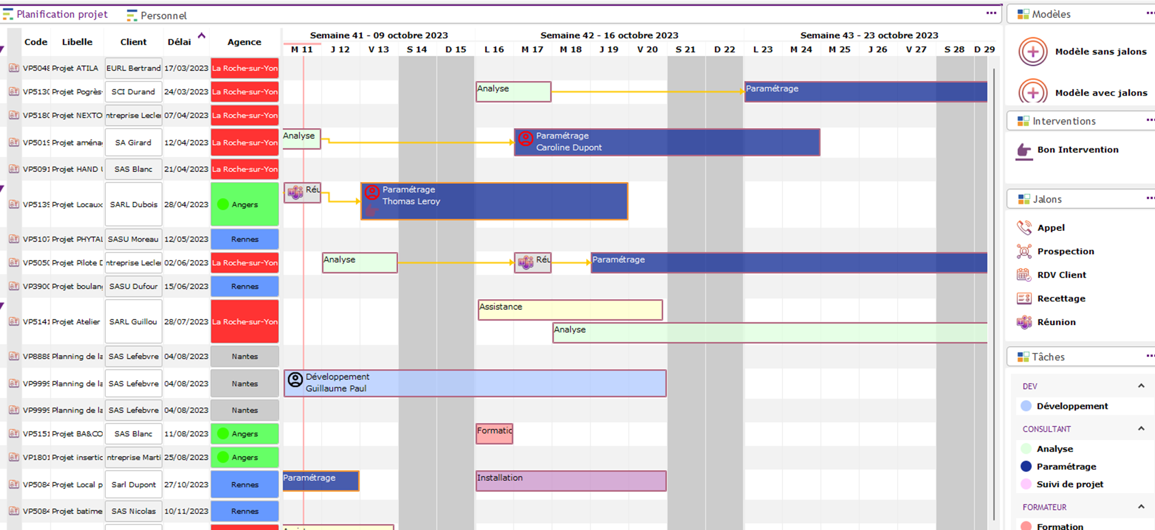 Planning chantier plâtrier